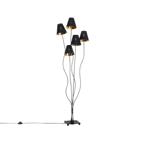 QAZQA Design Stehlampe schwarz mit gold 5-flammig - Melis