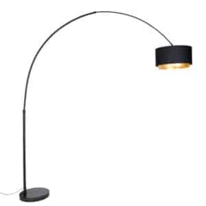 QAZQA Moderne Bogenlampe schwarz mit Duo-Schirm schwarz mit gold - XXL