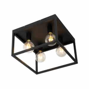 QAZQA Industrielle Deckenlampe schwarz 40 cm 4-flammig - Cage