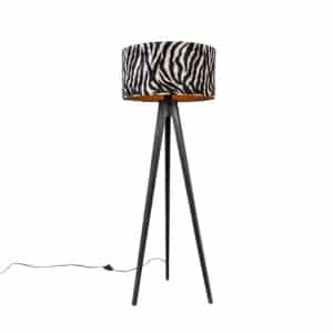 QAZQA Stehlampe Stativ schwarz mit Schirm Zebra 50 cm - Tripod Classic