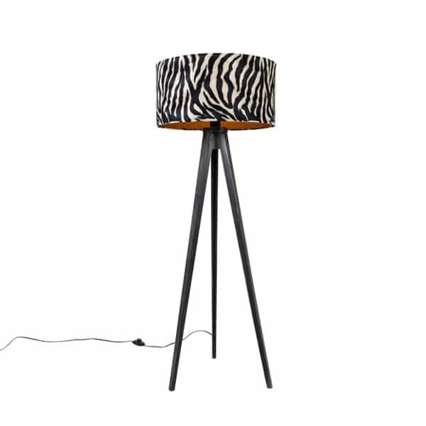 QAZQA Stehlampe Stativ schwarz mit Schirm Zebra 50 cm - Tripod Classic