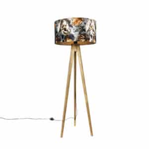 QAZQA Vintage Stehlampe Holzschirm Blumendesign 50 cm - Tripod Classic