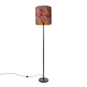 QAZQA Stehlampe schwarz Schatten Pfau Design rot 40 cm - Simplo