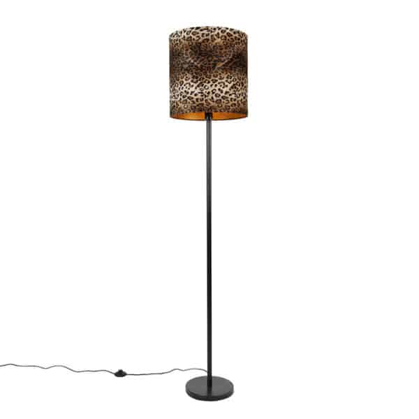 QAZQA Stehlampe schwarzer Schirm Leopard Design 40 cm - Simplo