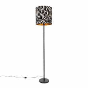 QAZQA Moderne Stehlampe schwarz Stoffschirm Zebra 40 cm - Simplo