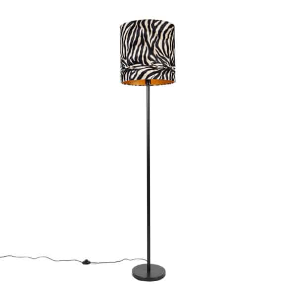 QAZQA Moderne Stehlampe schwarz Stoffschirm Zebra 40 cm - Simplo