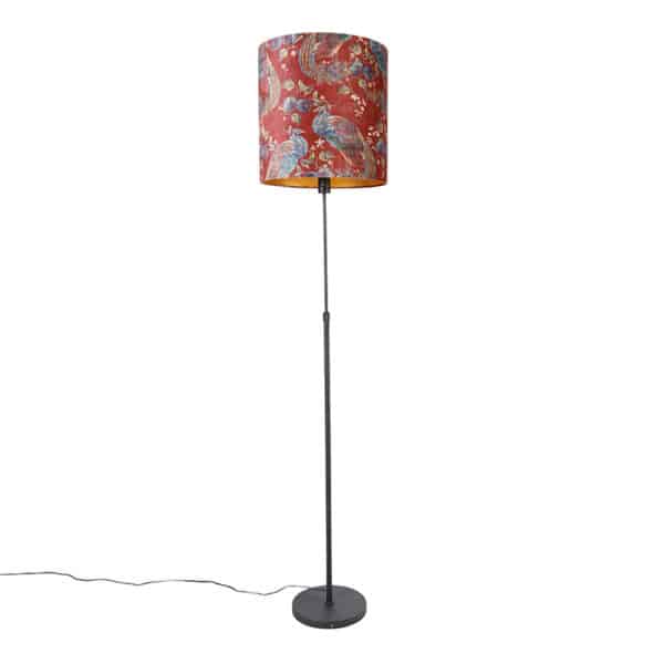 QAZQA Stehlampe schwarz Schatten Pfau Design rot 40 cm - Parte