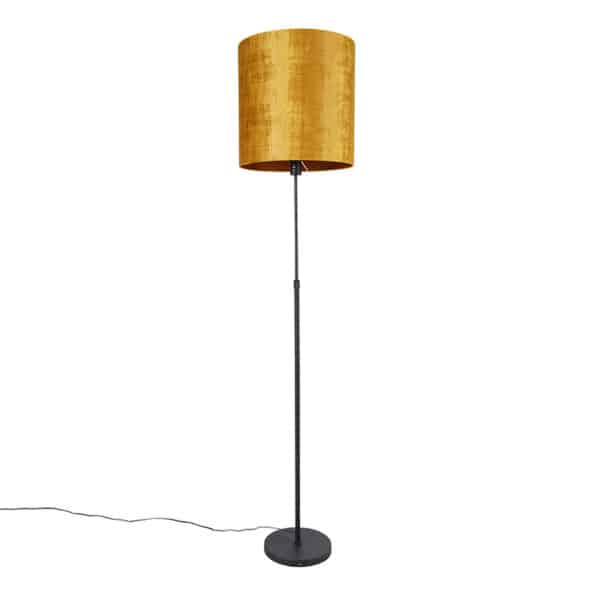 QAZQA Stehlampe schwarz mit goldenem Schirm 40 cm verstellbar - Parte