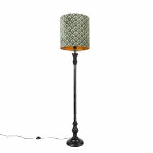 QAZQA Klassische Stehlampe schwarz mit Schatten Pfau Design 40 cm - Classico