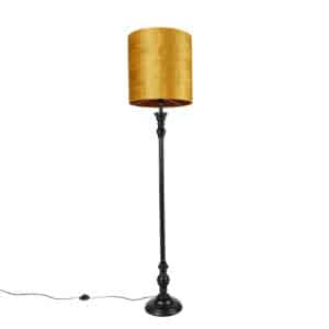 QAZQA Stehlampe schwarz mit goldenem Stoffschirm 40 cm - Classico