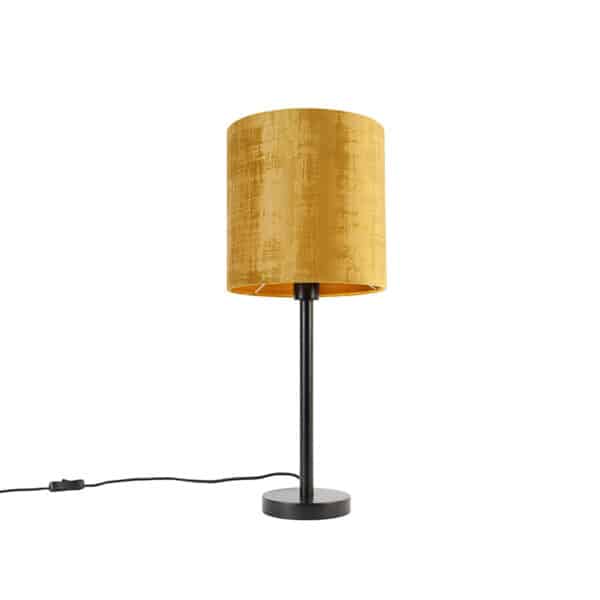 QAZQA Moderne Tischlampe schwarz mit Schirm gold 25 cm - Simplo