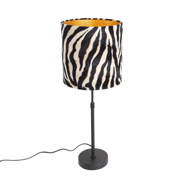 QAZQA Tischlampe schwarzer Schirm Zebra Design 25 cm verstellbar - Parte