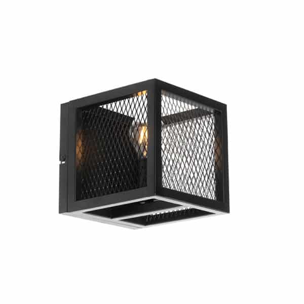 QAZQA Industrielle Wandlampe schwarz - Cage Mesh