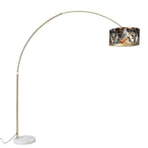 QAZQA Bogenlampe Messing mit Schatten Blumenmuster 50 cm - XXL