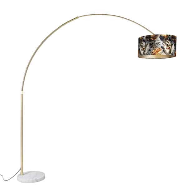 QAZQA Bogenlampe Messing mit Schatten Blumenmuster 50 cm - XXL