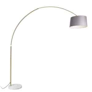 QAZQA Bogenlampe Messing mit Marmorstoffschirm grau 45 cm - XXL