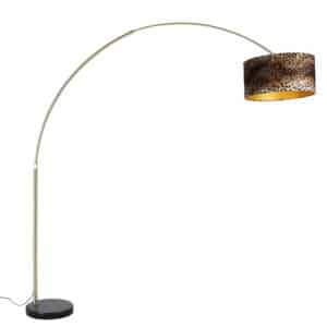 QAZQA Moderne Bogenlampe Messing schwarz Marmor Sockel Leopard 50 cm -XXL