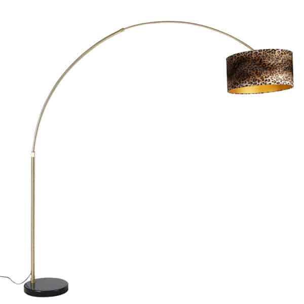 QAZQA Moderne Bogenlampe Messing schwarz Marmor Sockel Leopard 50 cm -XXL