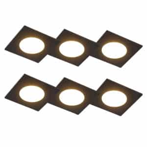 QAZQA 6er Set Einbaustrahler schwarz inkl. LED 3-Stufen dimmbar IP65 - Simply