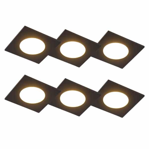 QAZQA 6er Set Einbaustrahler schwarz inkl. LED 3-Stufen dimmbar IP65 - Simply