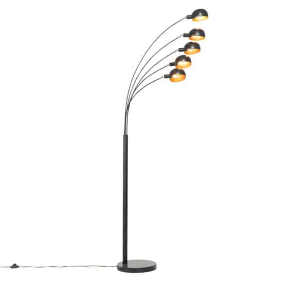 QAZQA Design-Stehlampe schwarz mit Gold 5 Lichter - Sixties Marmo