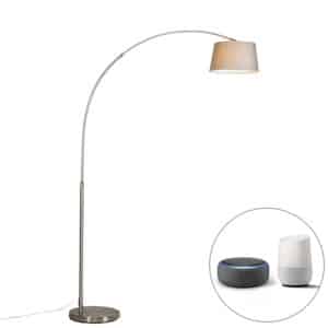 QAZQA Smart Bogenlampe Stahlschirm grau inkl. WiFi A60 - Arc Basic