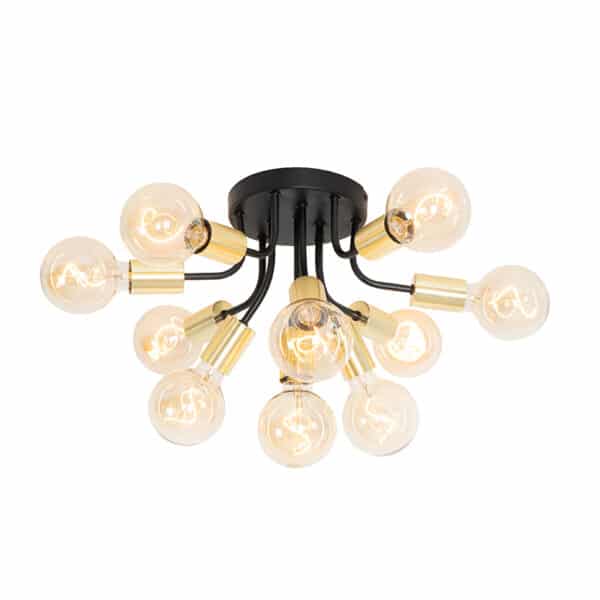 QAZQA Moderne Deckenlampe schwarz mit goldenen 10-Lichtern - Juul