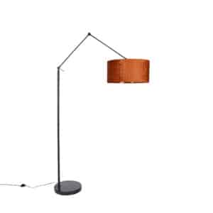 QAZQA Moderne Stehlampe schwarz Leinenschirm orange 50 cm - Editor