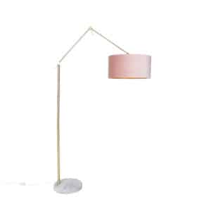 QAZQA Moderne Stehlampe Gold Samtschirm Rosa 50 cm - Editor