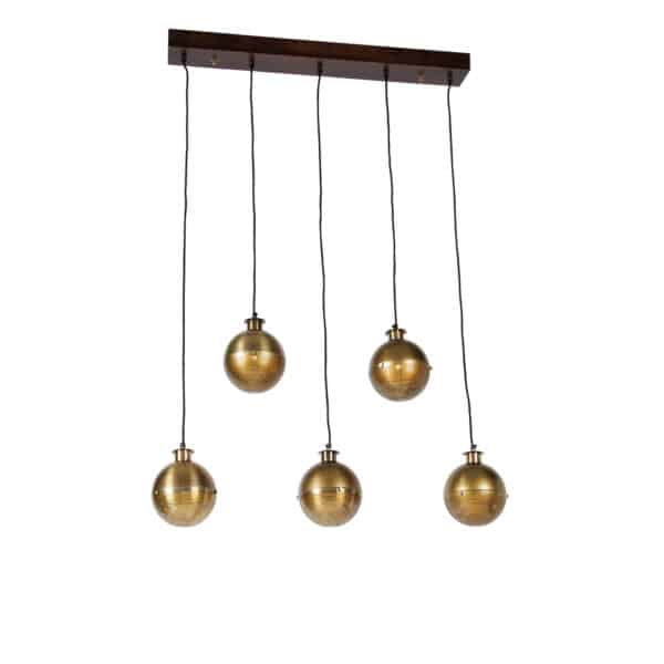 QAZQA Industrielle Hängelampe Bronze mit Holz 5 Lichter - Haicha