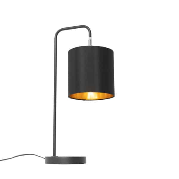 QAZQA Moderne Tischlampe schwarz mit goldenem Interieur - Lofty