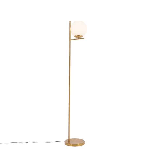 QAZQA Art-Deco-Stehlampe aus Gold und Opalglas – Flore