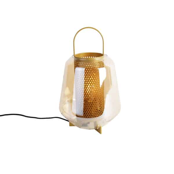 QAZQA Art Deco Tischlampe Gold mit Bernsteinglas 23 cm - Kevin