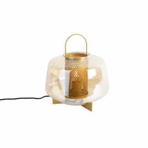 QAZQA Art Deco Tischlampe Gold mit Bernsteinglas 30 cm - Kevin