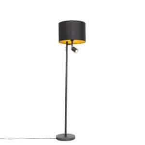 QAZQA Stehlampe schwarz mit goldenem Interieur und Leselampe - Jelena