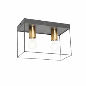 QAZQA Minimalistische Deckenlampe Schwarz mit Gold 2-flammig - Kodi