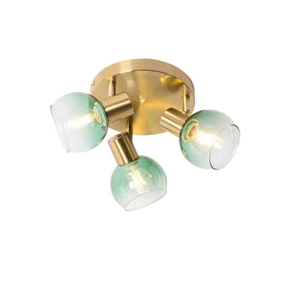 QAZQA Art Deco Deckenlampe Gold mit grünem Glas 3 Lichter - Vidro