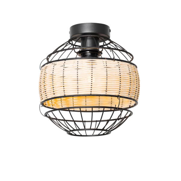 QAZQA Orientalische Deckenlampe schwarz mit Rattan 25 cm - Emir