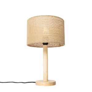 QAZQA Ländliche Tischlampe Holz mit Leinenschirm natur 25 cm - Mels