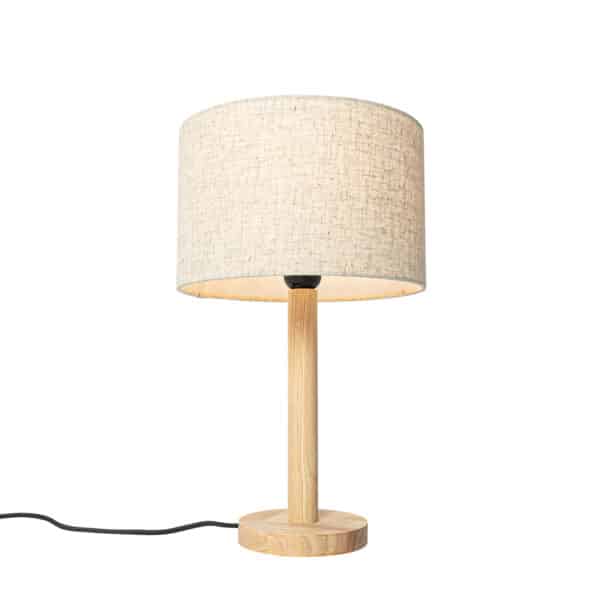 QAZQA Ländliche Tischlampe Holz mit Leinenschirm beige 25 cm - Mels