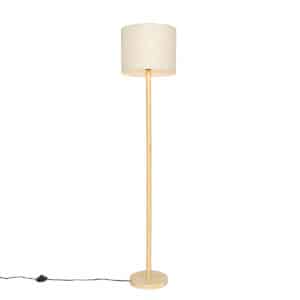 QAZQA Ländliche Stehlampe Holz mit Leinenschirm beige 32 cm - Mels