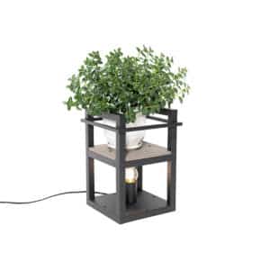 QAZQA Industrielle Tischlampe schwarz mit Holz - Cage Rack