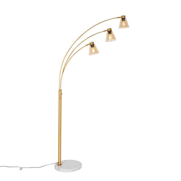 QAZQA Bogenlampe Bronze mit Marmor und Braunglas 3 Lichter - Nina