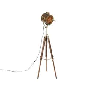 QAZQA Dreibein-Stehlampe Bronze mit Holz-Studiospot - Radient