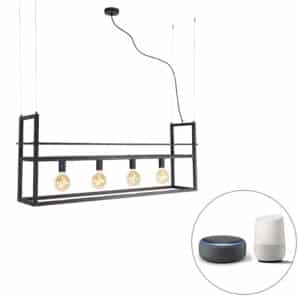 QAZQA Smarte Hängelampe schwarz mit Gestell groß 4-flammig inkl. Wifi G95 - Cage Rack