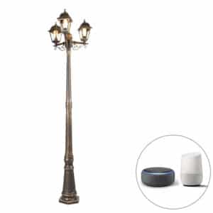 QAZQA Smart Laterne Antik Gold 3-flammig IP44 inkl. Wifi ST64 - Capital