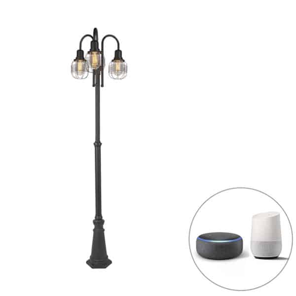 QAZQA Smarte Außenlampe schwarz 3-Licht IP44 inkl. Wifi ST64 - Guardado