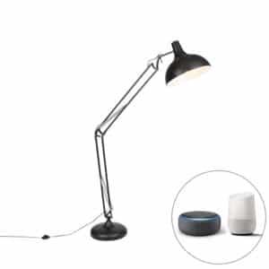 QAZQA Smarte Stehlampe schwarz verstellbar inkl. Wifi A60 - Hobby