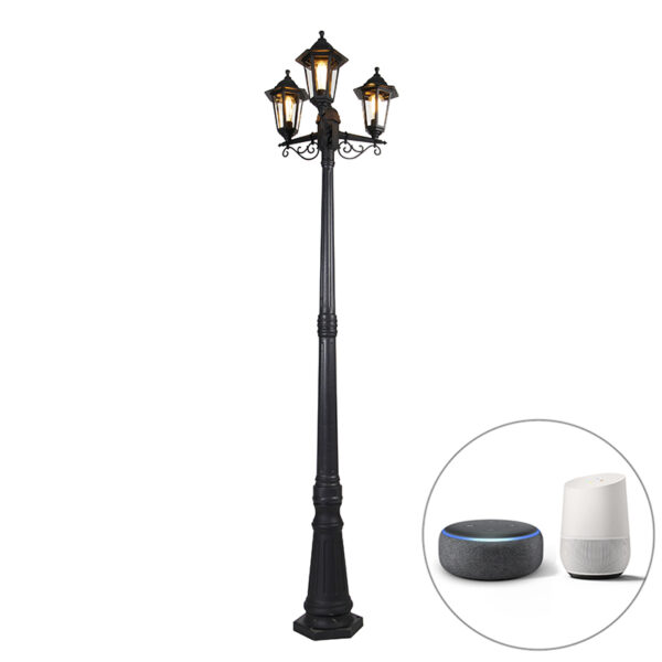 QAZQA Smarte Outdoor-Laterne schwarz 3-flammig inkl. Wifi ST64 - New Haven