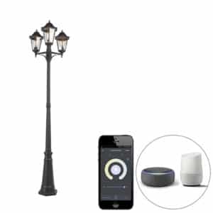 QAZQA Smarte Outdoor-Laterne schwarz 3-flammig inkl. WLAN ST64 - New Orleans